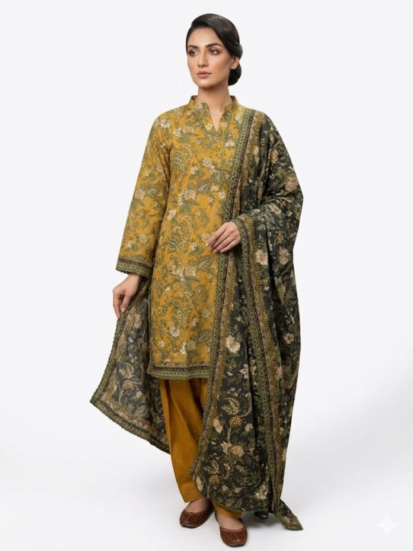 Mustard & Black Farshi Shalwar 3-Piece Dress